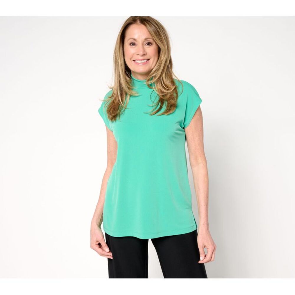 Susan Graver Women's Top Plus Sz 4X Essentials Mock Neck Green A680496